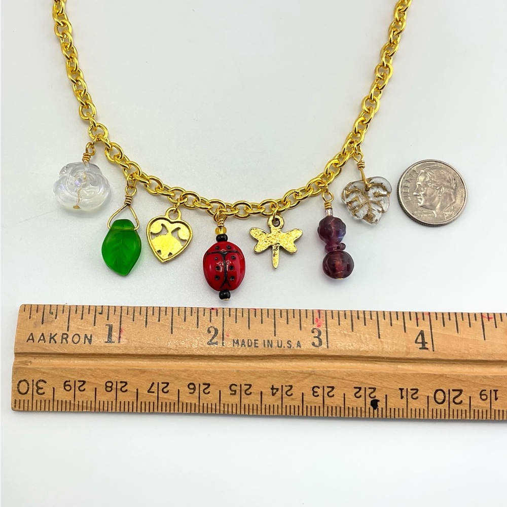 Host Pick!! ladybug and Flowers Multi Charm Necklace; Dragonfly, Heart, Leaves - Picture 5 of 6